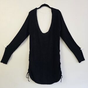 Black Long-Sleeve Scoop-Back Swim Coverup